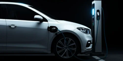 Electric car is plugged